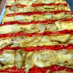 Coca de berenjena y pimiento